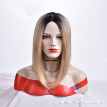 Aishili wholesale ombre blonde heat resistant kinky straight front hair synthetic wigs for black women